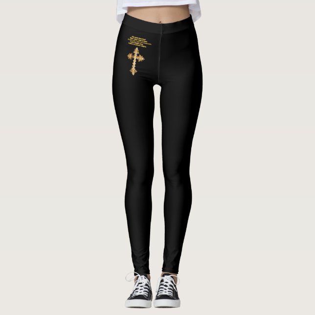 Gold Christian Fun cross with funny saying Leggings (Front)