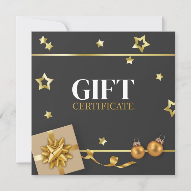 Gold Christmas Ball Stars Ribbon Classy Gift Card (Front)