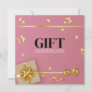 Gold Christmas Ball Stars Ribbon Pink Gift Card