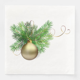 Gold Christmas Ball with Pine Napkin