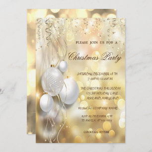 Gold,Christmas Balls  Company Christmas Party Invitation