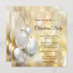 Gold,Christmas Balls  Company Christmas Party Invitation