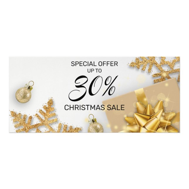 Gold Christmas Balls Gift Gold Snowflakes Discount Rack Card (Front)