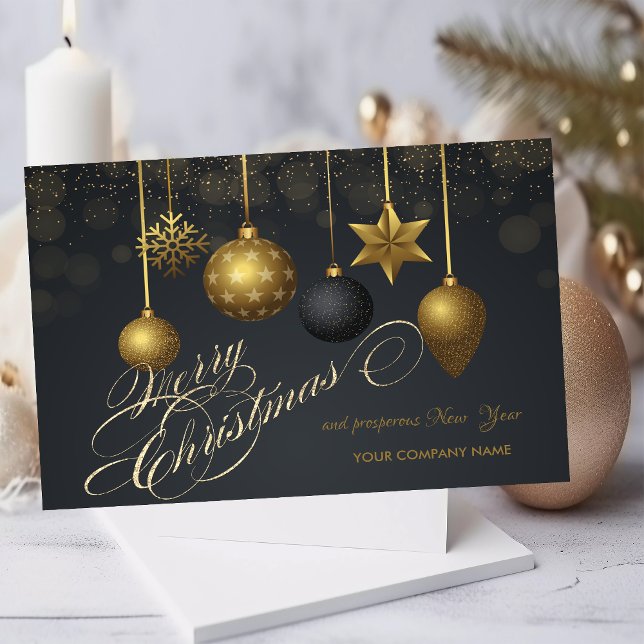 Gold Christmas Balls,Snowflake Dark Company  Holiday Card (Creator Uploaded)