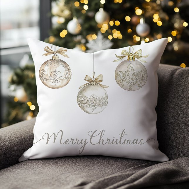 Gold Christmas Baubles Festive Cushion (Gold baubles Christmas holiday throw pillow
)