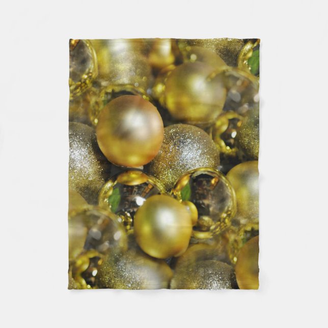 Gold Christmas Baubles Fleece Blanket (Front)