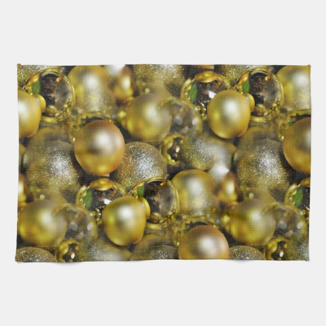 Gold Christmas Baubles Tea Towel (Horizontal)