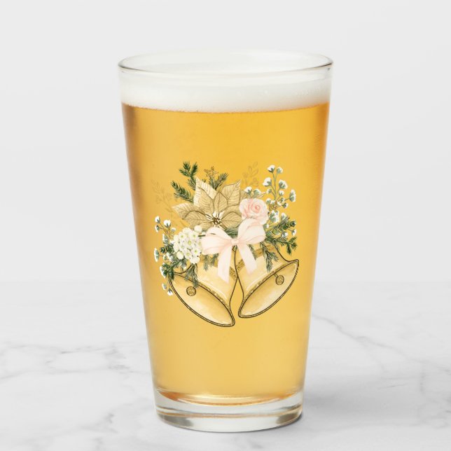 Gold Christmas Bell Star WhiteFlower Glass Tumbler (Front Filled)