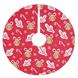 Gold Christmas Bells, Candy Canes Snowflakes Brushed Polyester Tree Skirt