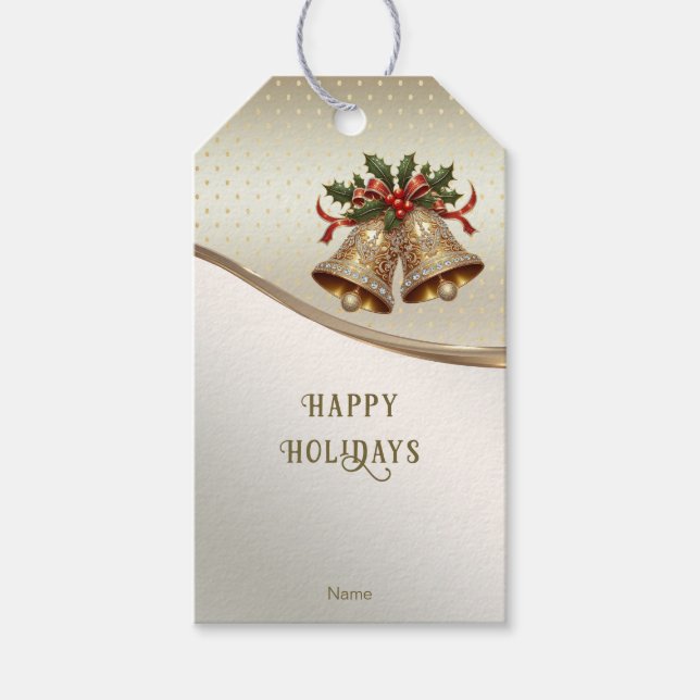 Gold Christmas Bells Holiday Gift Tag (Front)