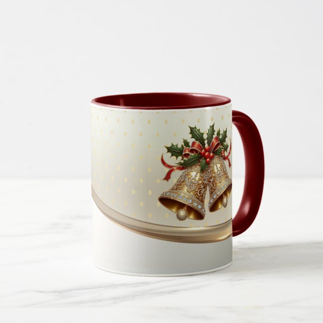 Gold Christmas Bells Holiday Mug (Front Right)