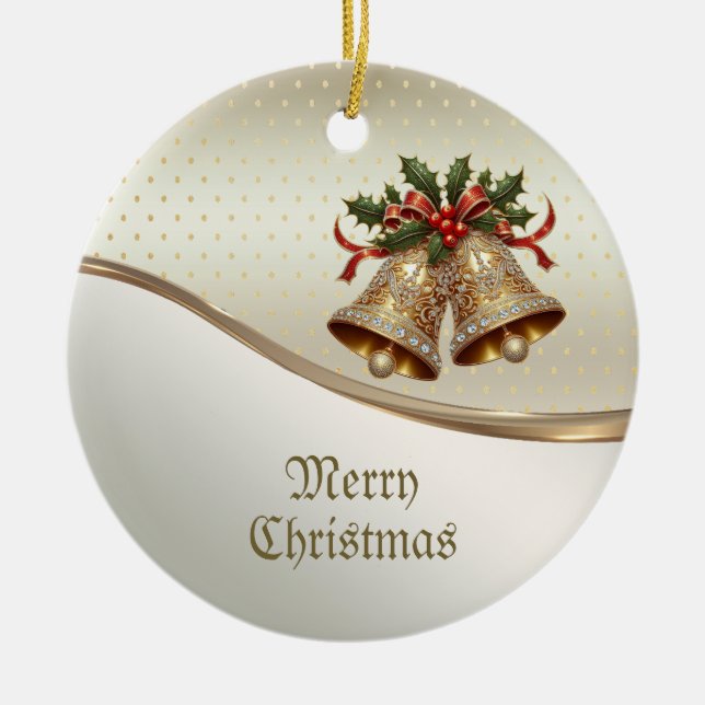Gold Christmas Bells Holiday Ornament (Front)