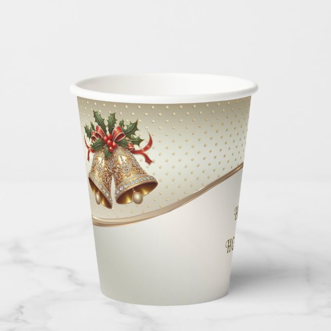 Gold Christmas Bells Holiday Paper Cups (Front)