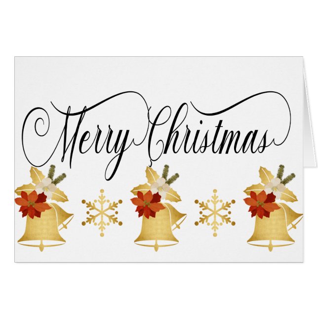 Gold Christmas Bells, Merry Christmas Custom (Front Horizontal)