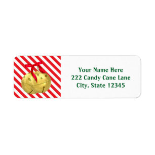 Gold Christmas Bells Stripe Holiday Address Labels