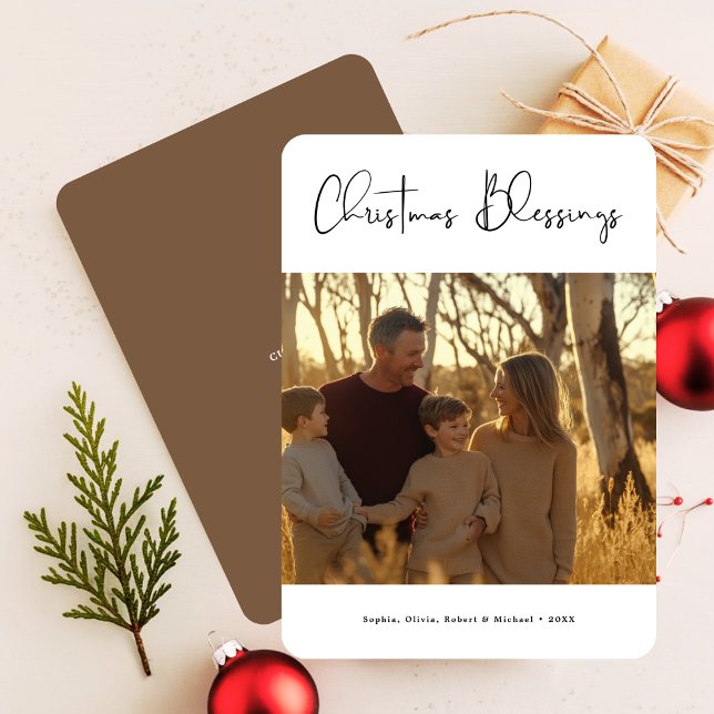 Gold Christmas Blessing Faith Based Family Photo  Holiday Card (Creator Uploaded)