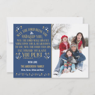 Gold Christmas Blessing Numbers 6:24-26 Photo Holiday Card