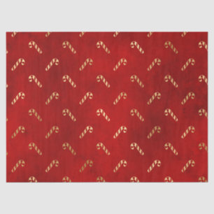 Gold Christmas Candy Cane on Red Decoupage Tissue Paper