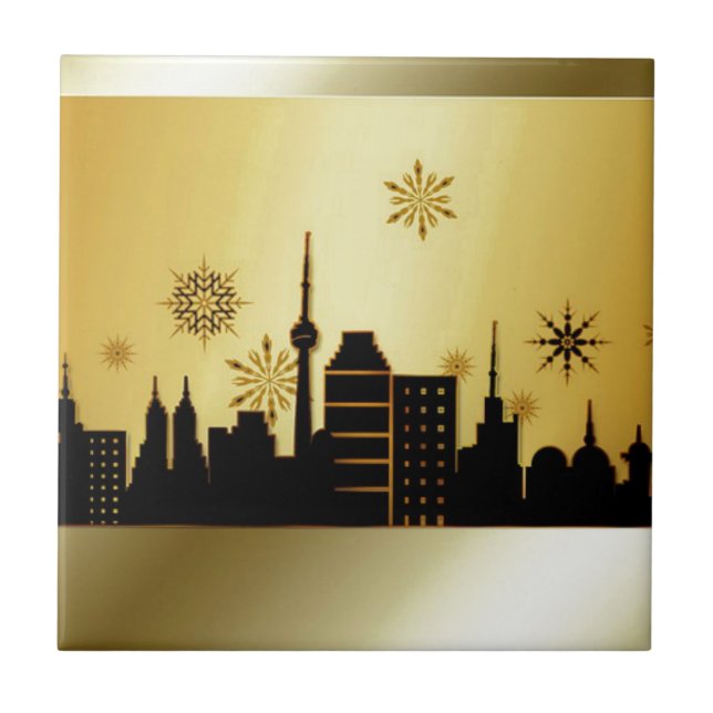 Gold Christmas Ceramic Tile (Front)