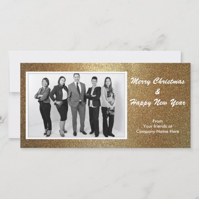 Gold Christmas Custom Photo Business Greeting Card (Front)
