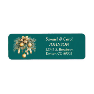 Gold Christmas Decor on Teal Return Address Label