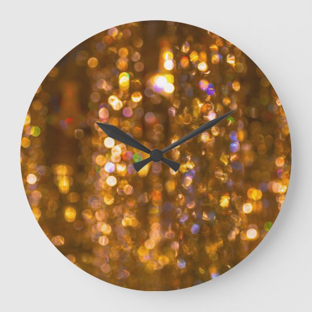Gold Christmas: Defocused Abstract Background Large Clock (Front)