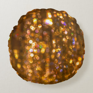 Gold Christmas: Defocused Abstract Background Round Cushion