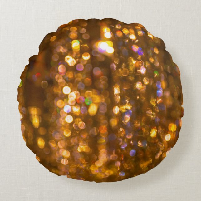 Gold Christmas: Defocused Abstract Background Round Cushion (Front)