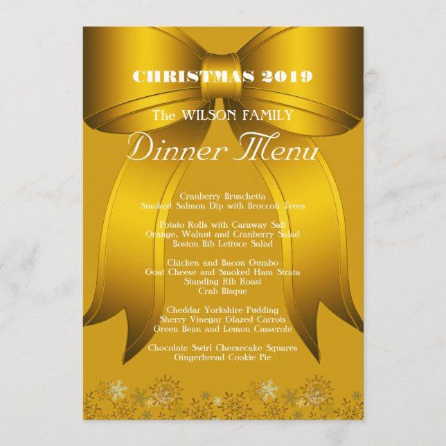 Gold Christmas Dinner Custom Menu (Front)