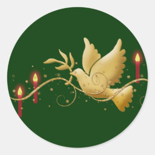 Gold Christmas dove of peace candles Classic Round Sticker