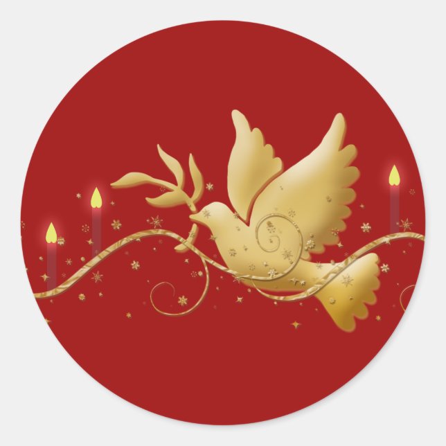 Gold Christmas dove peace elegant Classic Round Sticker (Front)
