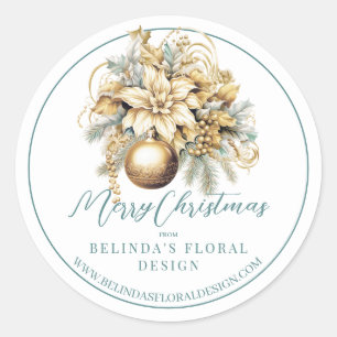 Gold Christmas floral florist flower shop business Classic Round Sticker