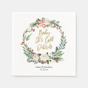 Gold Christmas Floral Paper Party Napkin