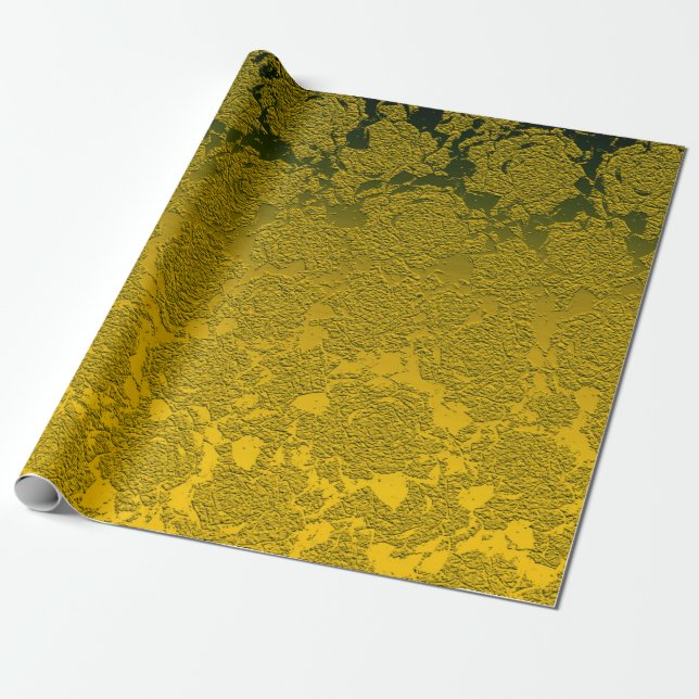 Gold Christmas Floral Succulent Pattern Metallic Wrapping Paper (Unrolled)