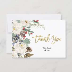 Gold Christmas Floral Thank You card