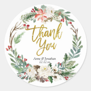 Gold Christmas Floral Thank You Tag