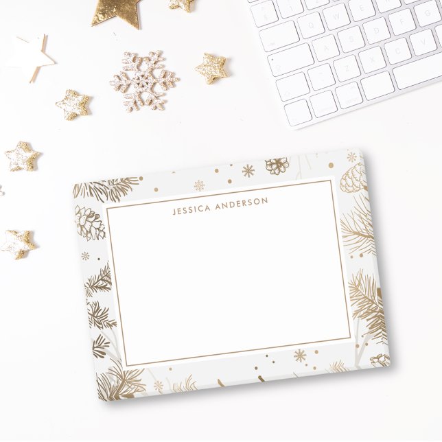 Gold Christmas Foliage Personalised Name Post-it Notes (Creator Uploaded)