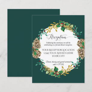 Gold Christmas Forest Foliage Wedding Reception Invitation