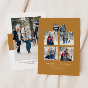 Gold Christmas Gift Box Collage with Ribbon Bow Holiday Card