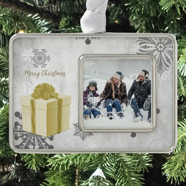 Gold Christmas Gift Holiday Photo Silver Plated Framed Ornament (Gold Christmas Gift Holiday Ornament)