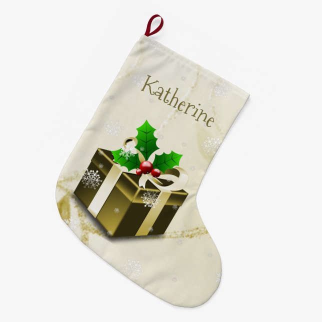 Gold Christmas Gift Stocking (Front (Hanging))