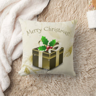 Gold Christmas Gift Throw Pillow