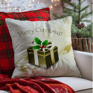 Gold Christmas Gift Throw Pillow