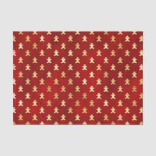Gold Christmas Gingerbread Men on Red Tissue Paper