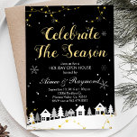 Gold Christmas Holiday open house invitation<br><div class="desc">Celebrate the Season!
Christmas Holiday open house invitation with chalkboard background and gold accent</div>