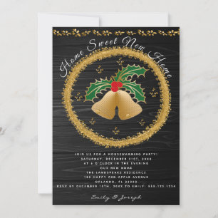 Gold Christmas Jingle Bell Wraith for Housewarming Invitation