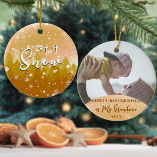 Gold Christmas Let it Snow Grandma Gift Photo Ceramic Ornament
