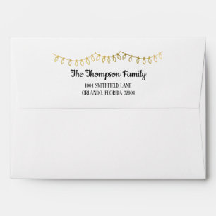 Gold Christmas Lights Envelope with Return Address