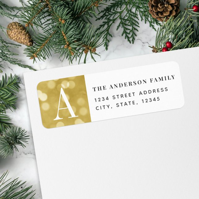 Gold Christmas Lights Holiday Return Address Label (Creator Uploaded)