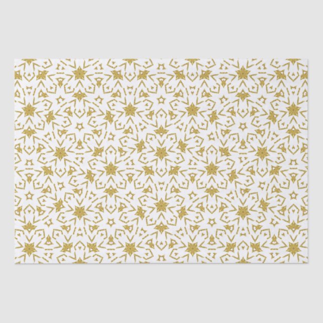 Gold Christmas Luxury Pattern Stars Glitter Tissue Paper (Front)
